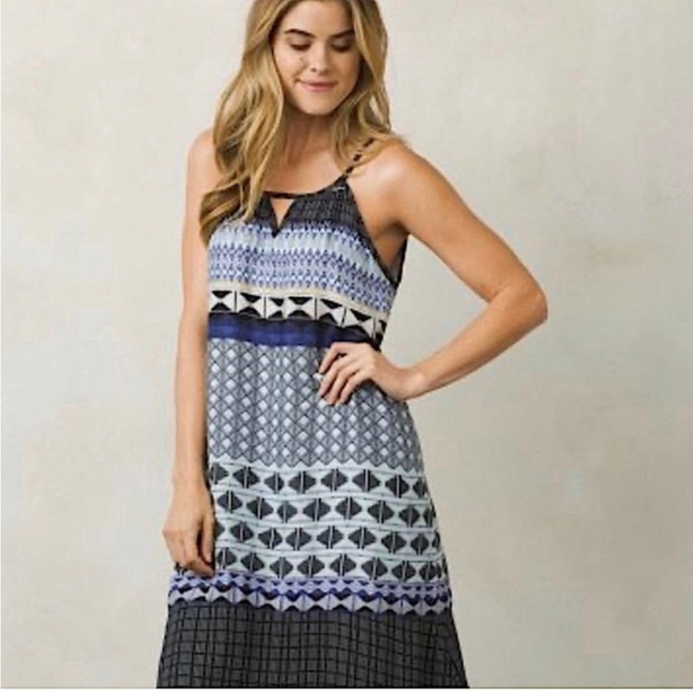 Geometric Patterned Blue and Black Dress